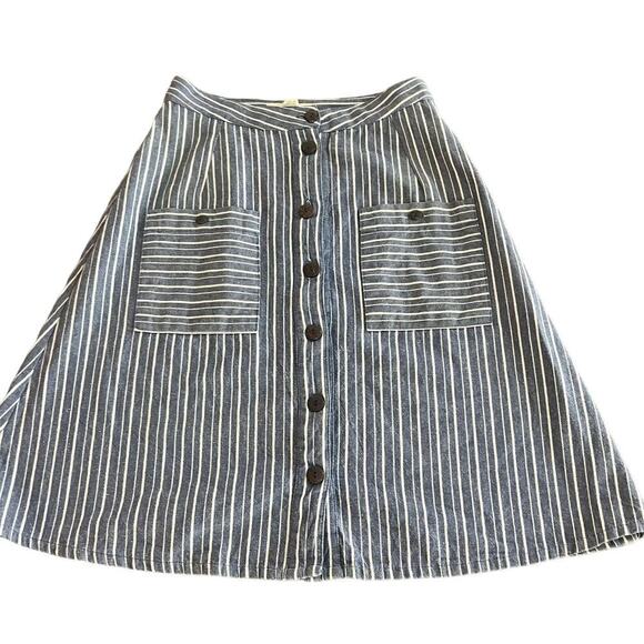 Mata Traders Dresses & Skirts - Mata Traders Midi A Line Blue White Striped Button Skirt-XS